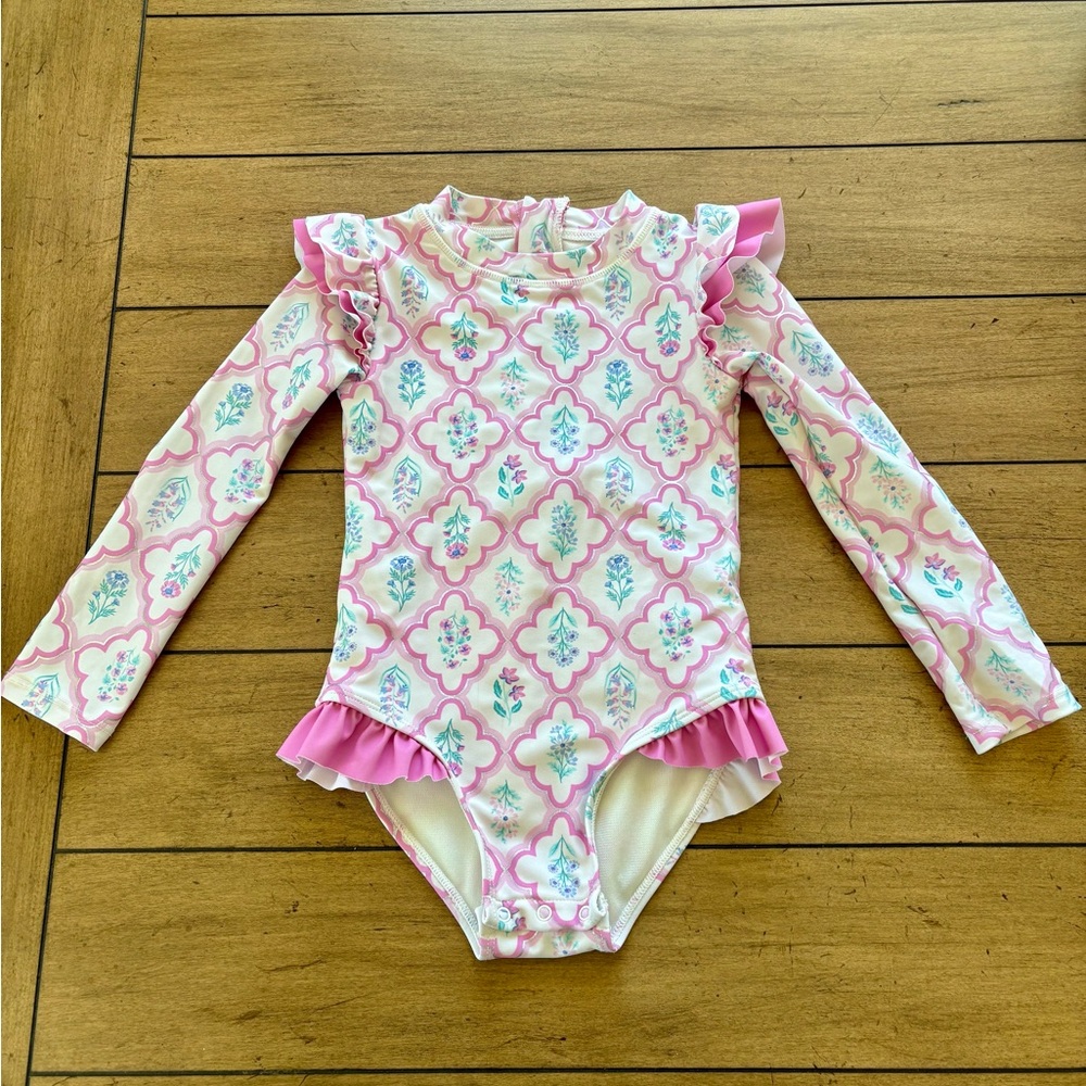 Cynthia Rowley Long Sleeve Rash Guard One Piece Ruffled Bathing Suit, Size 3T